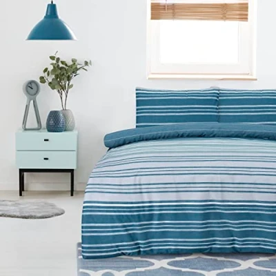Afbeelding van Sleepdown Textured Stripe Teal Double, katoen, blauwgroen, tweepersoonsbed