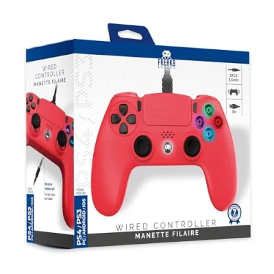 Afbeelding van Freaks and Geeks Rode Bedrade Controller voor PS4 met 3M Kabel LED Jack 3.5mm
