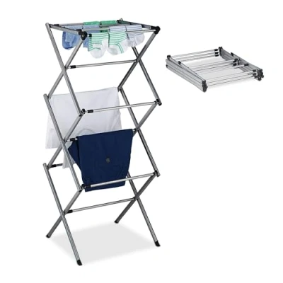 Afbeelding van Relaxdays wasrek inklapbaar uitschuifbaar 11 stangen 105x73x37 cm metaal zilver