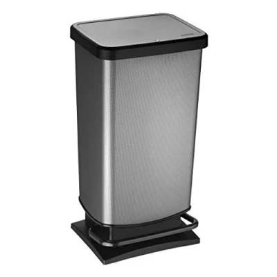 Afbeelding van Rotho Paso prullenbak 40l met pedaal en deksel, kunststof (PP) BPA vrij, metallic carbon, (35,3 x 29,5 67,6 cm)