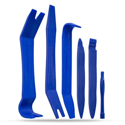 Afbeelding van 6 delige auto demontagegereedschapsset, blauw, PP, hefboomgereedschap voor het verwijderen van raam en deurbekleding, sierlijsten, autoradio, enz.