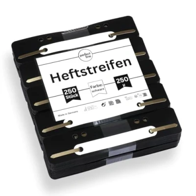 Afbeelding van perfect line 250 notitieboekstrips (10 x 25 stuks), zwart, recyclebare kunststof, gemaakt in Duitsland