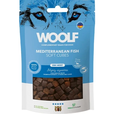 Afbeelding van woolf soft cubes hondensnack trainingsnoep met mediteraanse vis 100gr geschikt voor pups