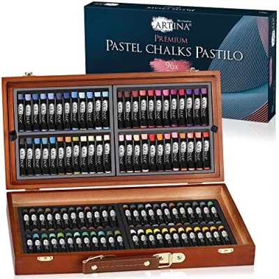 Afbeelding van Artina Pastelkrijt Pastilo in Houten Koffer Zachte Pastel Krijt Stiften 96 stuks Fijne Pastelpotloden van Hoge Kwaliteit