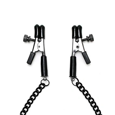 Afbeelding van Rimba Bondage Play Knijp Tepelklemmen met aandraaischroef en ketting zwart
