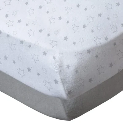 Image de BabyCalin Lot de 2 draps housse 70x140x17cm Etoile grise/uni gris certifié OEKO TEX