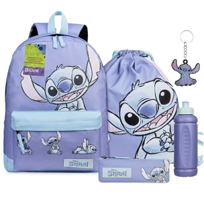 Afbeelding van Disney Stitch Rugzak voor schoolbenodigdheden, 5 delig, met zwemtas, etui, waterfles en sleutelhanger, cadeau kinderen