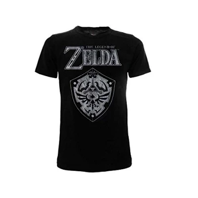 Afbeelding van Zelda Legend of T shirt zwart origineel Nintendo 100% officieel product jersey schild jongen, zwart.