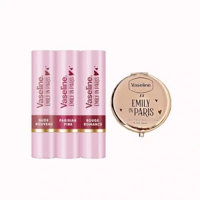 Afbeelding van Vaseline x Emily in Paris Set de 3 baumes à lèvres pour la Saint Valentin + miroir poche compact Édition limitée (Mix &amp; Miroir)