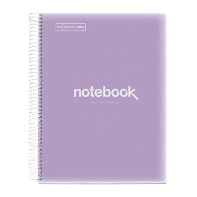 Afbeelding van Miquelrius Notitieboek A4 Emotions, 5 gekleurde strepen, 120 vellen gelinieerd 7 mm, 90 g/m² papier, 4 gaten, polypropyleen omslag, lavendelkleur