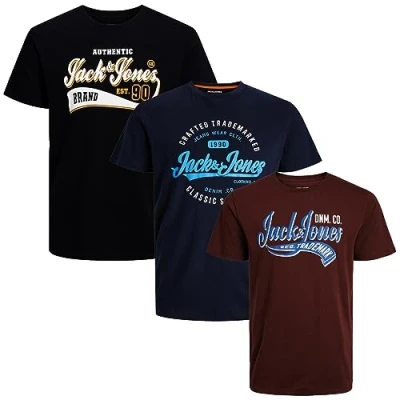 Afbeelding van JACK &amp; JONES Set van 3 T shirts voor heren, grote maten, ronde hals, 2XL, 3XL, 4XL, 5XL, 6XL, 7XL, 8XL, maten # 77.