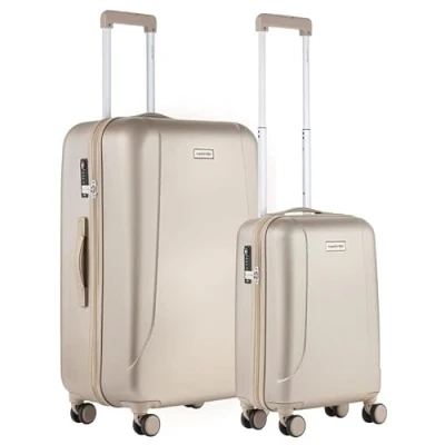 Afbeelding van CarryOn Skyhopper Kofferset TSA Handbagage + Reiskoffer 78cm Dubbele wielen Champagne