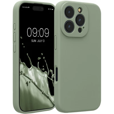 Afbeelding van kwmobile telefoonhoesje geschikt voor Apple iPhone 16 Pro TPU backcover met siliconen coating Smartphone case in grijsgroen