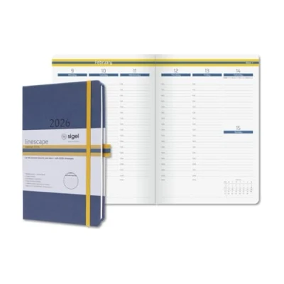 Afbeelding van SIGEL L2602 Weekalender Linescape 2026, ca. A5, blauw, geel, linescape, zon, hardcover