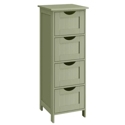 Afbeelding van VASAGLE Badkamermeubel, opbergkast, vrijstaande kast, met 4 laden, 30 x 82 cm, voor badkamer, woonkamer, eetkamer, keuken, moderne stijl, olijfgroen LHC040C02