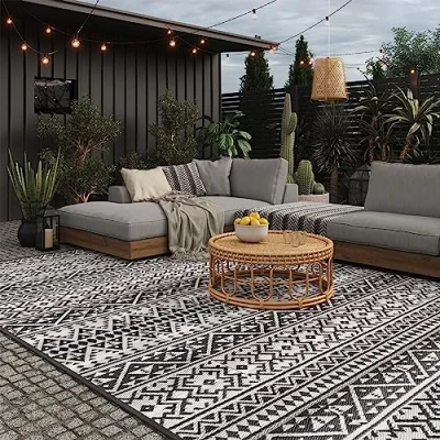 Afbeelding van EVOCAMP Outdoortapijt 200 x 300 cm, weerbestendig, picknickdeken voor buiten, luifeltapijt, robuust, elegant, veelzijdig inzetbaar terras en balkon