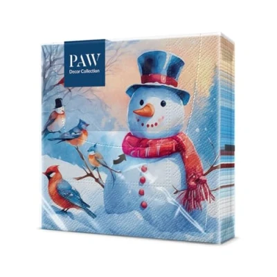Afbeelding van PAW Papieren Servet (33 x 33 cm) I Set van 20 3 laags Wegwerp Kerstmis, Winter, Sneeuwpop Patroon: Distinctive Snowman