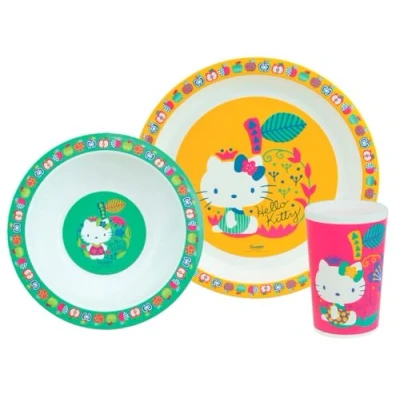 Image de HELLO KITTY Ensemble repas pour enfant : une assiette ø 22 cm un bol 16 et verre 220 ml