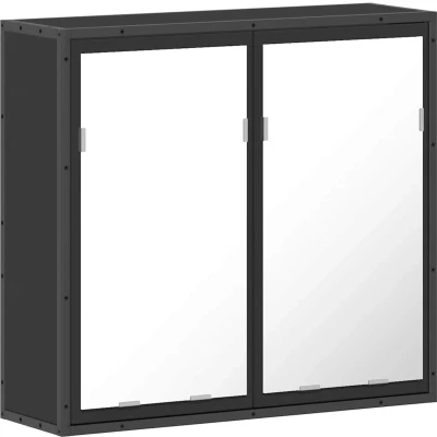 Afbeelding van vidaXL Badkamerkast met spiegel 65x20x60 cm bewerkt hout zwart