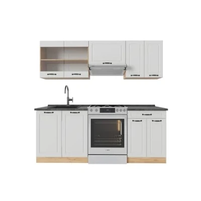 Afbeelding van Vicco Complete keukeneenheid R Line, Wit landhuis/gouden eik, 200 cm , WB Antraciet