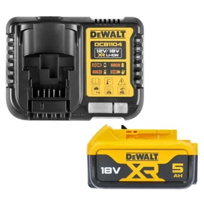 Afbeelding van DEWALT DCB184 5,0 Ah 18 V XR lithium ion accu + DCB115 oplader, gele gereedschapsaccu