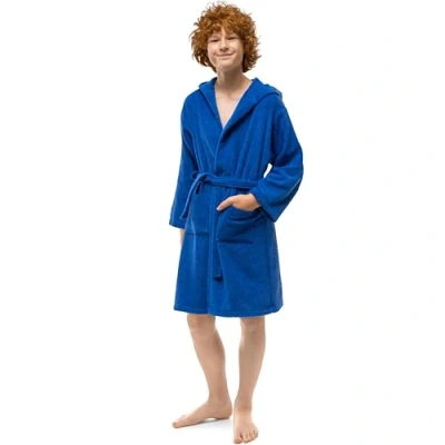 Afbeelding van Twinzen badjas voor jongeren, jongens en meisjes, met capuchon, 100% katoen, OekoTex, 13 14 jaar, marineblauw, badstof, badjas, ultrazacht absorberend, Navy Blauw