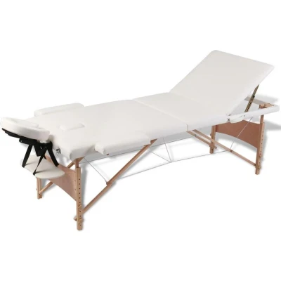 Afbeelding van vidaXL Inklapbare massagetafel 3 zones met houten frame (creme)