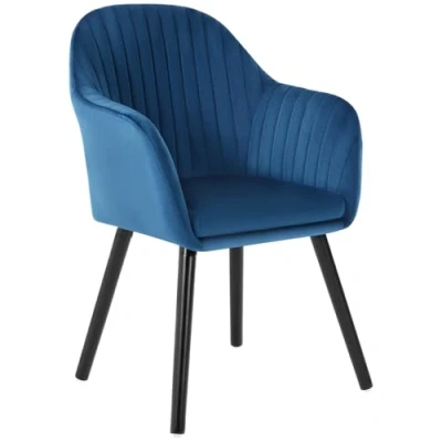Afbeelding van WOLTU 1 x eetkamerstoel van fluweel, oppervlak zwarte houten poten, relaxstoel, woonkamerstoel, blauw, BH259bl