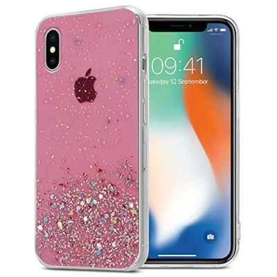 Afbeelding van Cadorabo Hoesje geschikt voor Apple iPhone XS MAX in Roze met Glitter Beschermhoes van flexibel TPU silicone fonkelende glitters Case Cover Etui