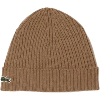 Afbeelding van Lacoste Knitted Muts Wol Beige Heren Suitable Herenkleding