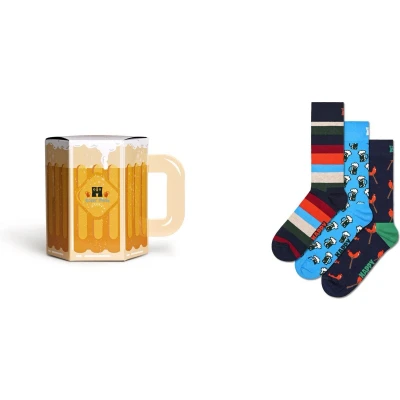 Afbeelding van Happy Socks heren Wurst And Beer sokken met print in 3 pack giftbox de kleur Multicolor, maat: 41 46