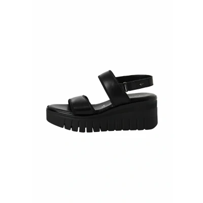 Afbeelding van Tamaris Sandalen met sleehak, Dames, Maat: 40, Black Leer en textiel