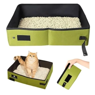 Afbeelding van Draagbare kattenbak, opvouwbaar, waterdicht, ademend, kattenbakvulling, draagbaar, voor auto, reizen, camping, groot (groen)