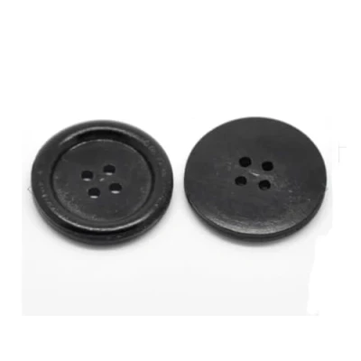 Afbeelding van 12 stuks 30 mm ronde zwarte houten knopen met 4 gaten voor naaien, knutselen, knopen, mantelknopen, jasknopen