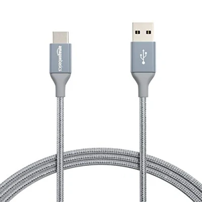 Afbeelding van Amazon Basics USB type C naar A 2.0 stekker nylon dubbel gevlochten 1,8 m, donkergrijs