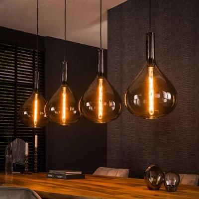 Afbeelding van Hoyz Collection Hanglamp 4L Drop Smoke Glass Artic Zwart