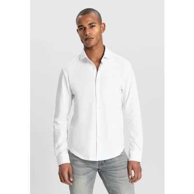 Afbeelding van Dstrezzed Overhemd Jersey Bo Wit maat XL Heren Overhemden Casual Effen met Slim fit Pasvorm Stretch