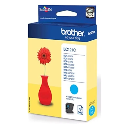 Afbeelding van Brother inktcartridge, 300 pagina&#039;s, OEM LC 121C, cyaan 5 stuks
