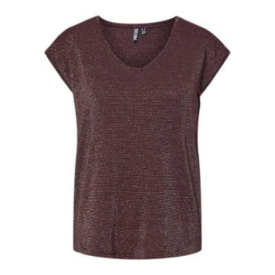 Image de PIECES T shirt Pcbillo Lurex Stripes Noos Bc pour femme, Tawny Port/Detail:lurex Gold, XL