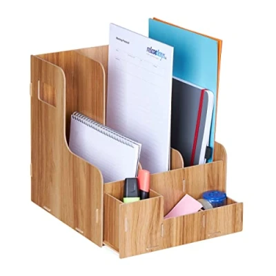 Afbeelding van Relaxdays tijdschriftencassette A4 bureau organizer tijdschrifthouder opbergbakjes dark Brown
