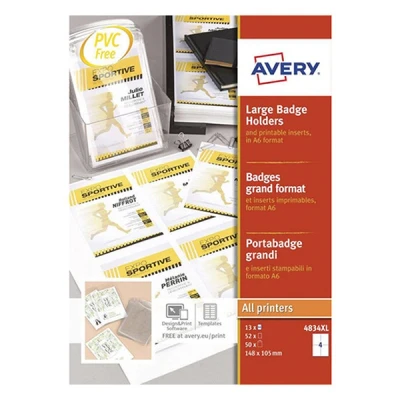 Image de Badge géant sans lacet 148 x 105 mm Boîte de 50 Transparent Avery