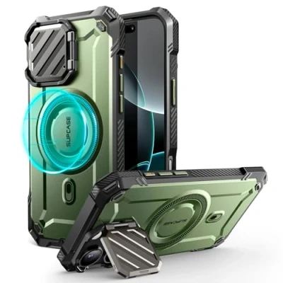Afbeelding van SUPCASE UB Pro MagXT Hoesje Geschikt voor Apple iPhone 16 Back Cover met Camera Protector Kickstand Compatibel MagSafe Extra Bescherming Groen
