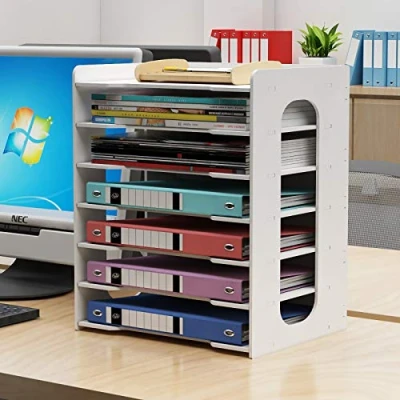 Afbeelding van PUNCIA bureau organizer met 7 niveaus, documentenhouder, bureaubrievenbus en A4 papierhouder, documentenmagazijn voor thuis, kantoor, school