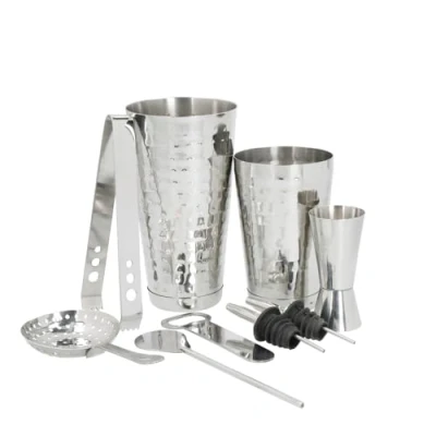 Afbeelding van Boston Cocktail Set, 8 Delig, RVS, Zilver, Gehamerd BarCraft