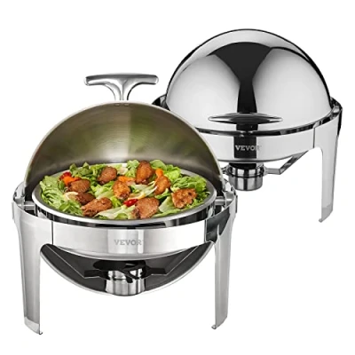 Image de VEVOR Chauffe Plat Lot de 2 Bacs Ronds 5,5 L Buffet Chauffant à Combustible Réchaud Inox Alimentaire Récipient Maintient au Chaud Couvercle Enroulable en Libre Service Hôtel Restauration