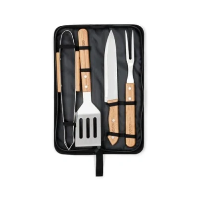 Image de Livoo Set de 4 Accessoires pour Barbecue GS164 Accessoires, Acier Inoxydable, hévéa, Pochette Polyester