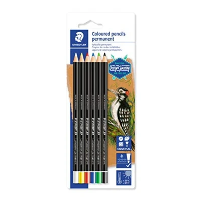 Image de STAEDTLER 10820BK6 C Crayon de couleur (imperméable, Lumocolor permanent glasochrome, couvrant les surfaces sombres et transparentes, ne traverse pas le papier, pour beaucoup surfaces) Carte