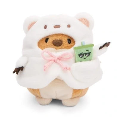 Afbeelding van Hiro pluche hondenset, 8 cm, met Bubble Tee &amp; kostuum ijsbeer in geschenkdoos 8,5 x 6,5 10 bruin, knuffeldier, schattig speelgoed om te knuffelen en spelen, een geweldig cadeau idee