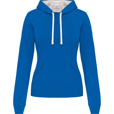 Afbeelding van Kariban Damessweater met capuchon in contrasterende kleur K465 Light Royal Blue / White