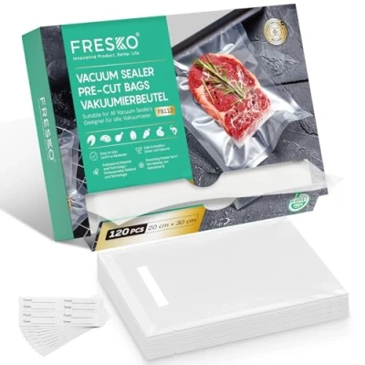 Afbeelding van FRESKO 120 stuks vacuümzakken voor levensmiddelen, 20 x 30 cm, met reliëf, BPA vrij, conserveren, invriezen en vacuümkoken, geschikt alle vacuümmachines